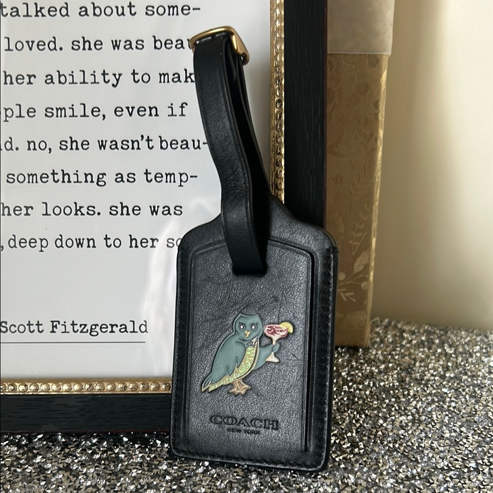 Coach Black Owl Martini Luggage Tag